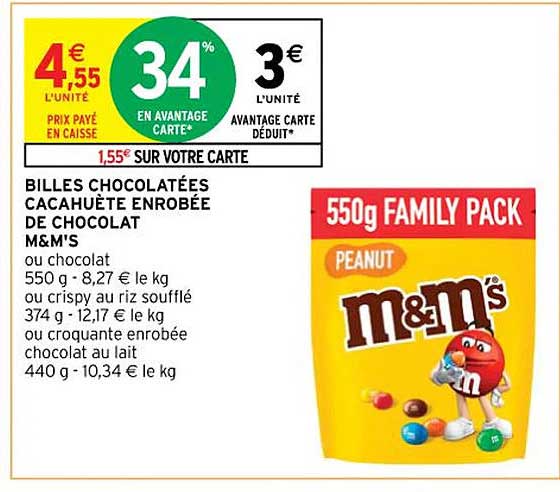 billes chocolatées cacahuète enrobée de chocolat m&m's