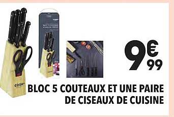 bloc 5 couteaux et une paire de ciseaux de cuisine