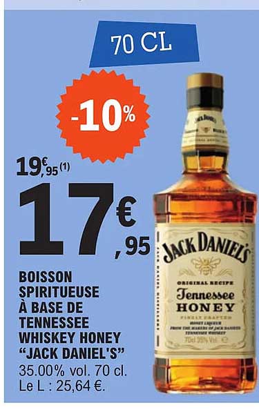 boisson spiritueuse à base de tennessee whiskey honey "jack daniel's"