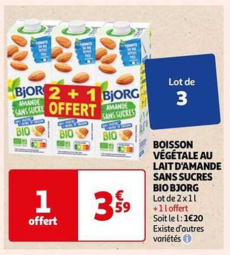 boisson végétale au lait d'amande sans sucres bio bjorg