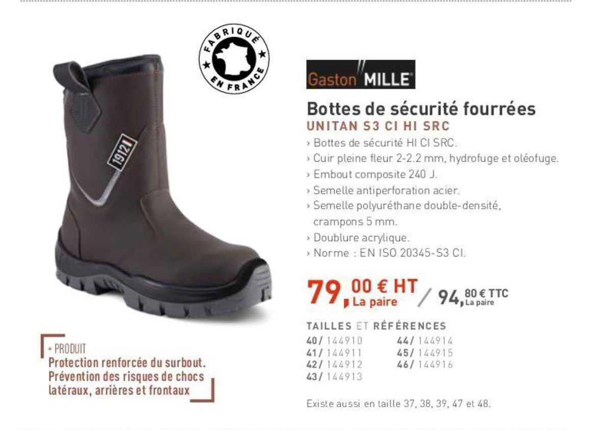 bottes de sécurité fourrées unitan s3 ci hi src gaston mille