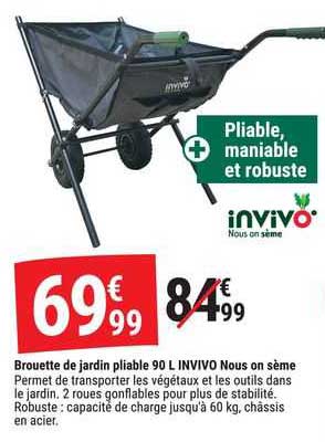 brouette de jardin pliable 90l invivo nous on sème