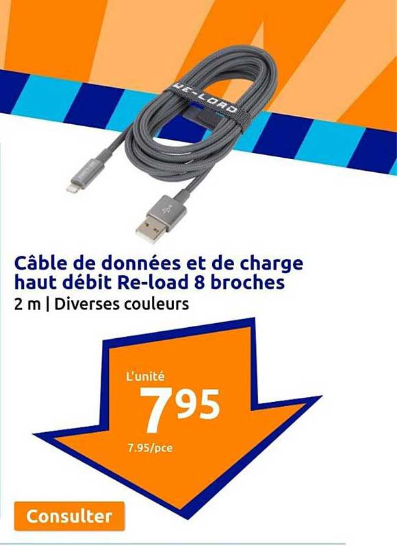 câble de données et de charge haut débit re-load 8 broches