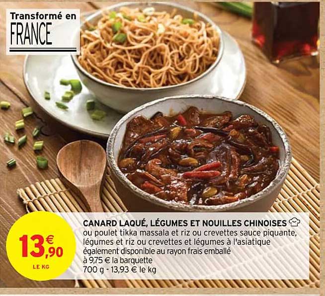 canard laqué, légumes et nouilles chinoises