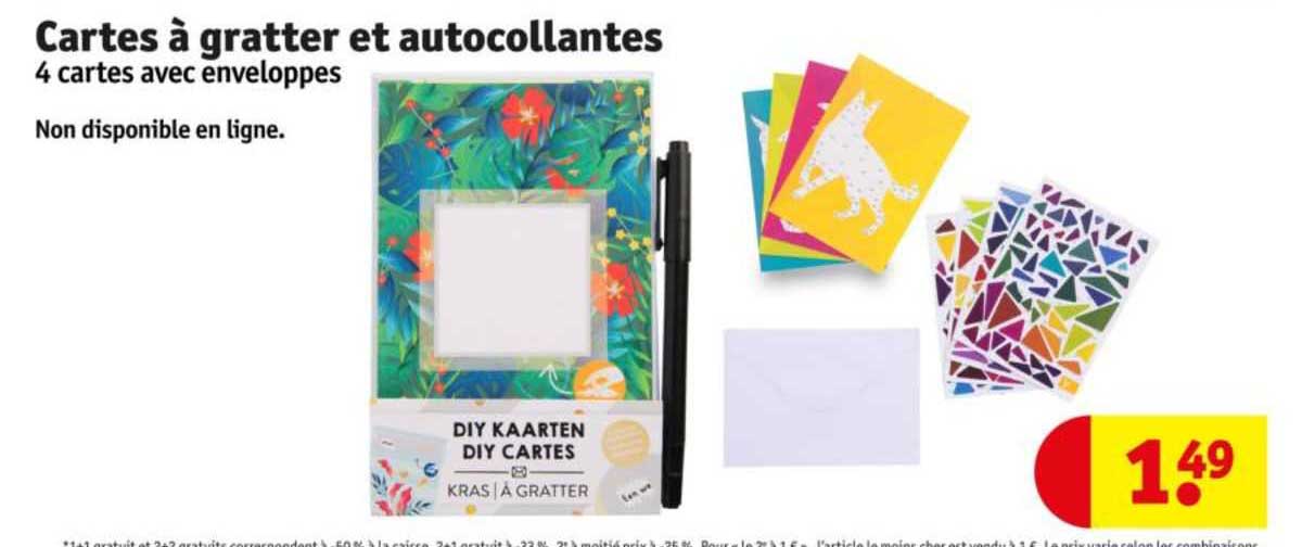 cartes à gratter et autocollantes 4 cartes avec enveloppes