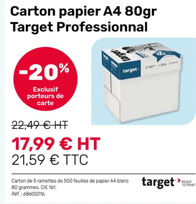 carton papier a4 80gr target professionnal
