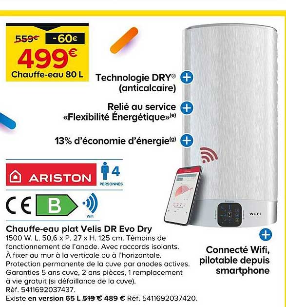 Chauffe-eau Plat Velis Dr Evo Dry Ariston