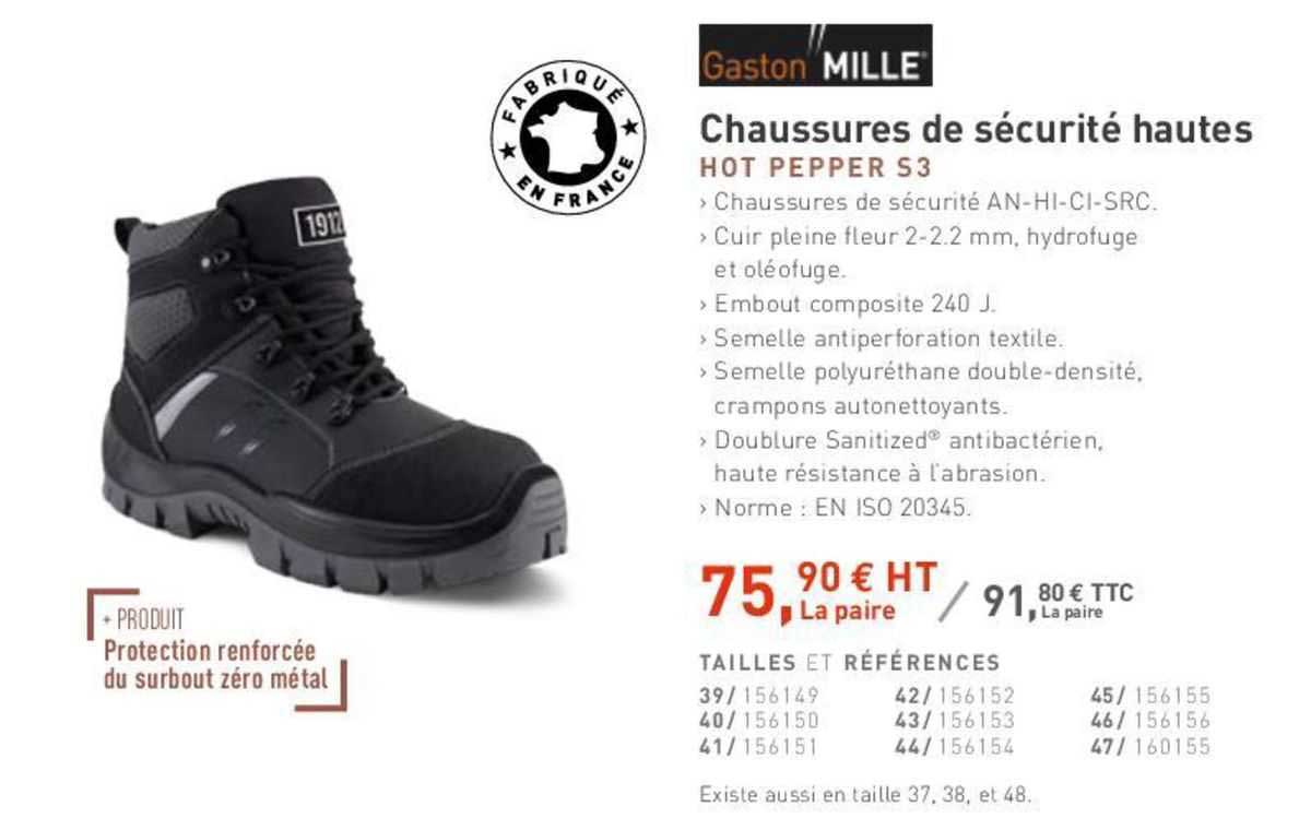 chaussures de sécurité hautes hot pepper s3 gaston mille