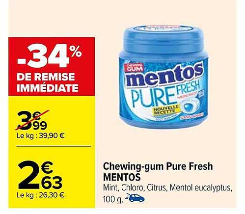 chewing-gum pure fresh mentos