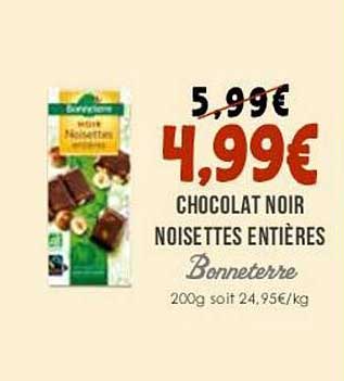 chocolat noir noisettes entières bonne terre