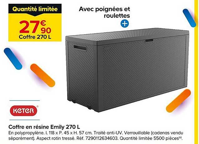 coffre en résine emily 270l keter