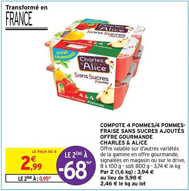 Compote 4 Pommes 4 Pommes Fraise Sans Sucres Ajoutés Offre Gourmand Charles & Alice