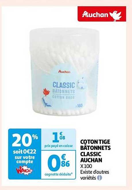 coton tige bâtonnets classic auchan