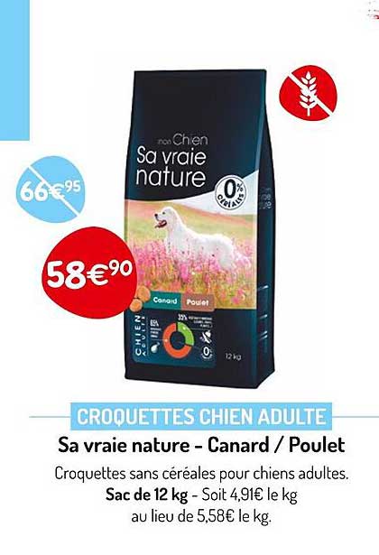 croquettes chien adulte sa vraie nature - canard/poulet
