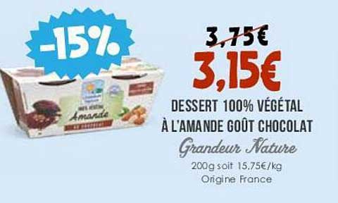 dessert 100% végétal à l'amande goût chocolat grandeur nature