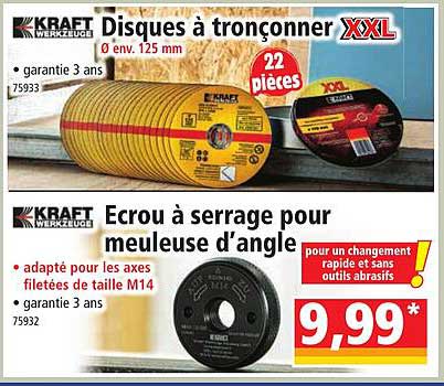 disques à tronçonner xxl kraft werkzeuge, écrou à serrage pour meuleuse d'angle kraft werkzeuge