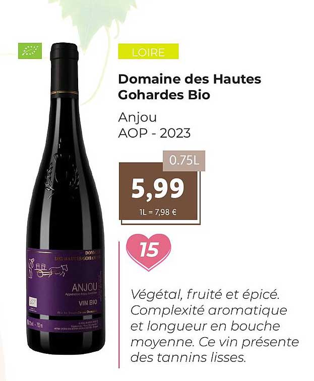 domaine des hautes gohardes bio anjou aop - 2023