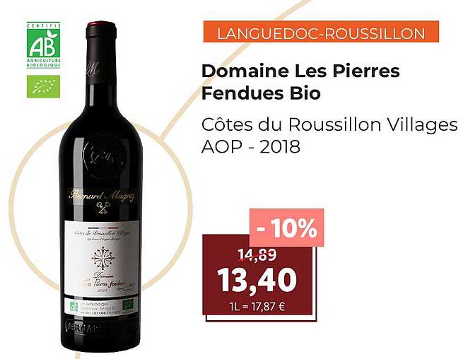 domaine les pierres fendues bio côtes du roussillon villages aop - 2018