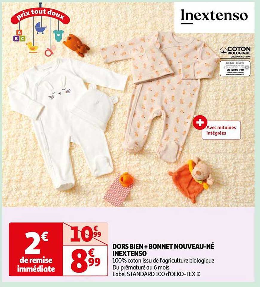 dors bien + bonnet nouveau-né inextenso