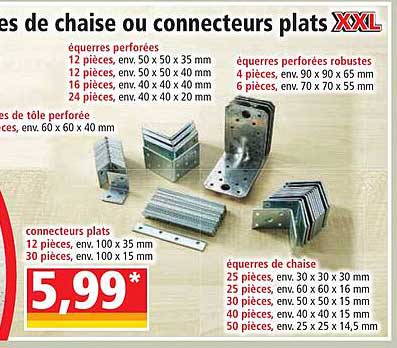 équerres de chaise ou connecteurs plats xxl kraft werkzeuge