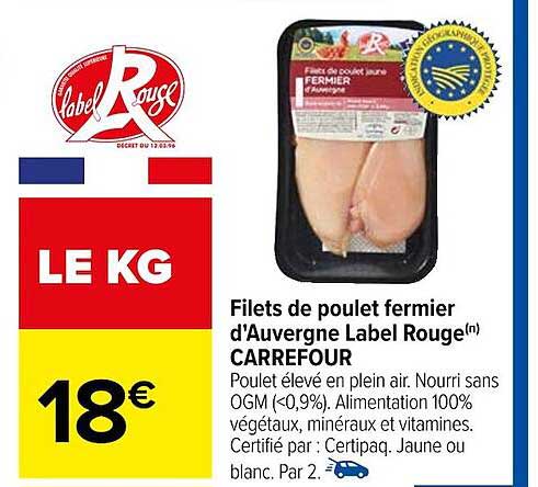 Filets De Poulet Fermier D'auvergne Label Rouge Carrefour