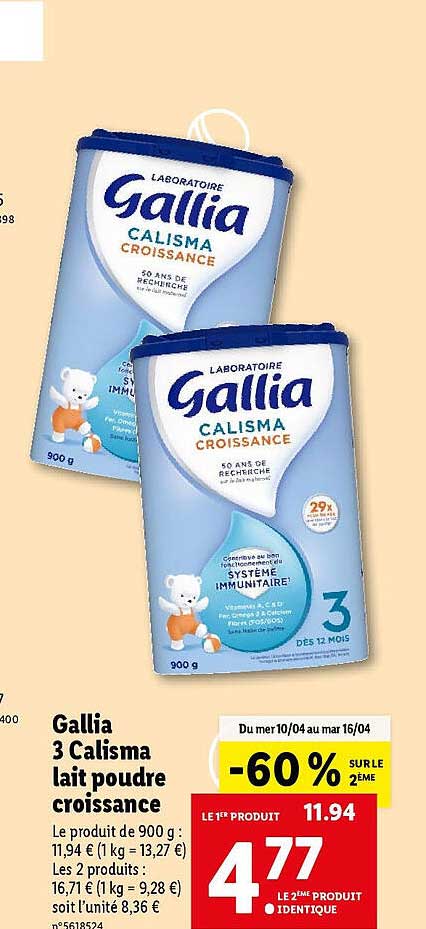 Gallia 3 Calisma Lait Poudre Croissance