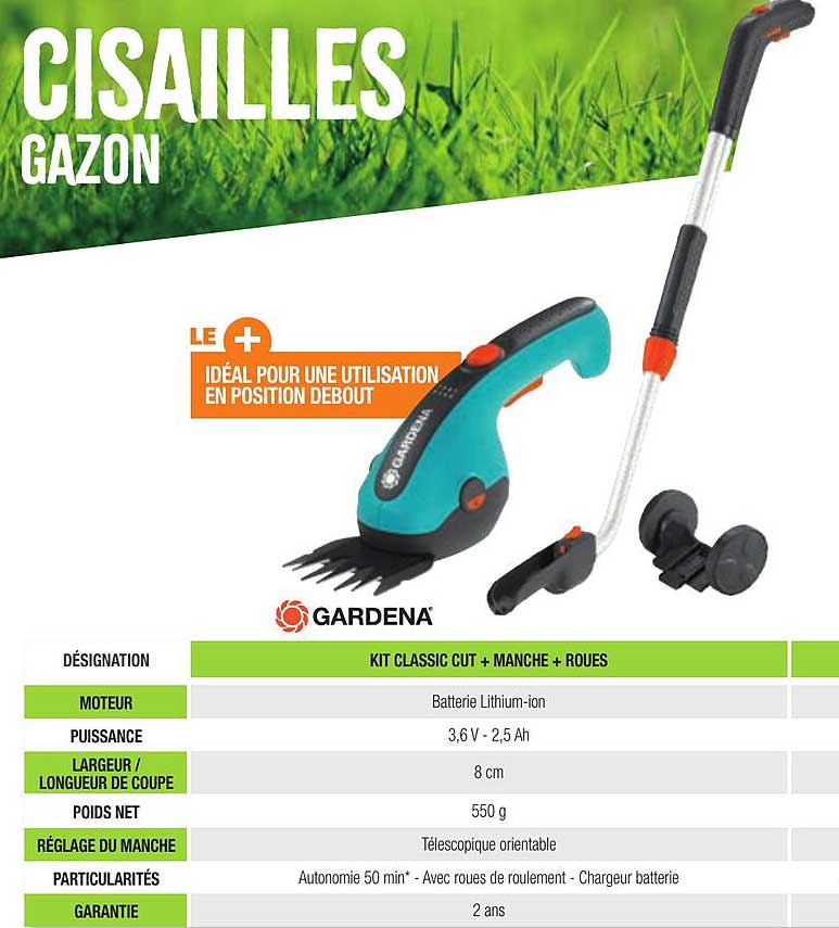 gardena kit classic cut + manche + roues