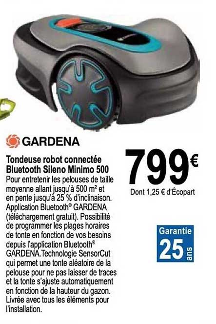 gardena tondeuse robot connectée bluetooth sileno minimo 500