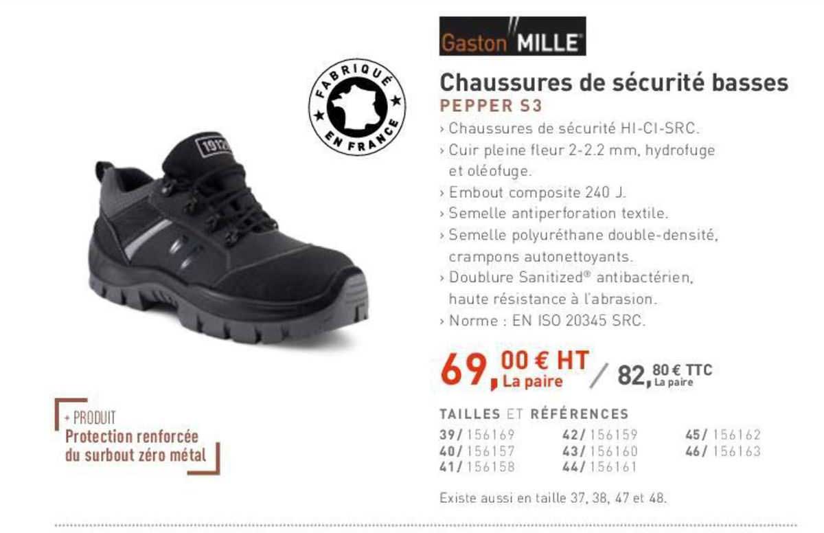 gaston mille chaussures de sécurité basses pepper s3