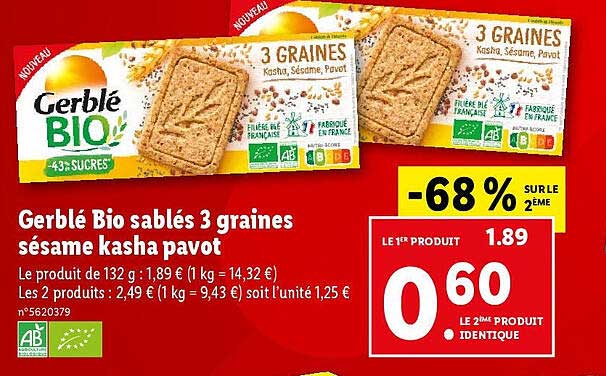 Gerblé Bio Sablés 3 Graines Sésame Kasha Pavot