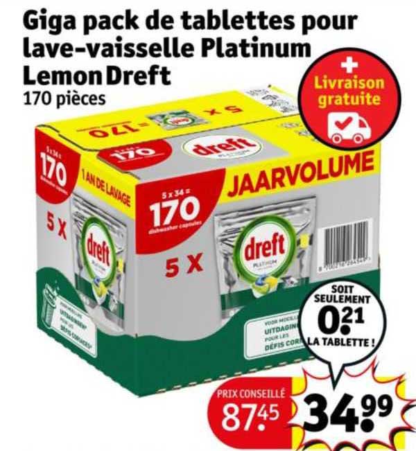 giga pack tablettes pour lave-vaisselle platinum lemondreft 170 pièces