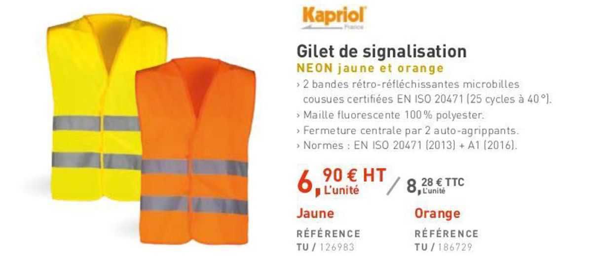 gilet de signalisation neon jaune et orange kapriol