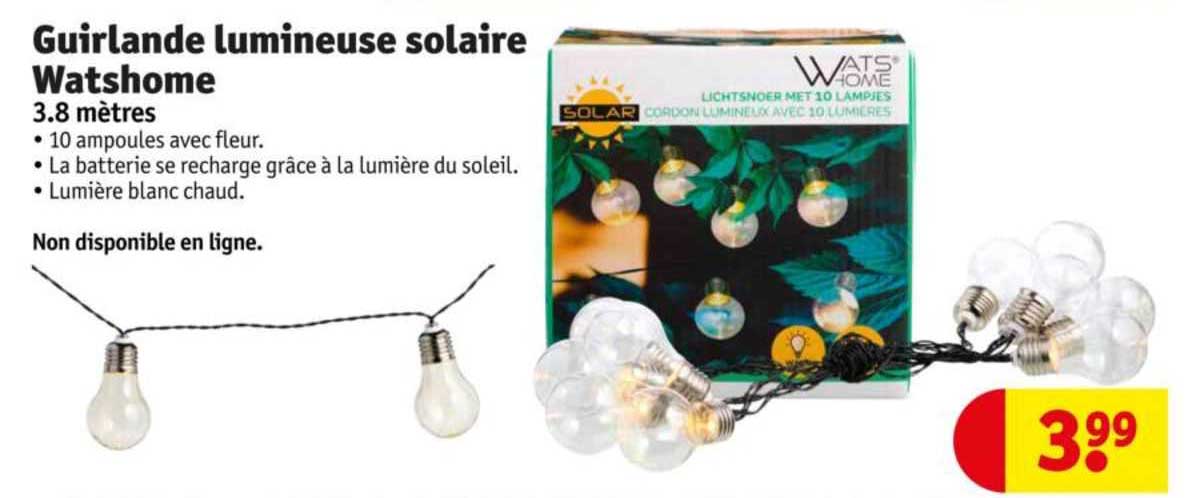 guirlande lumineuse solaire watshome 3.8 mètres