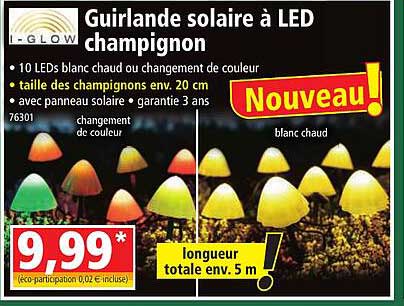 guirlande solaire à led champignon i-glow