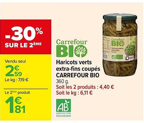 haricots verts extra-fins coupés carrefour bio