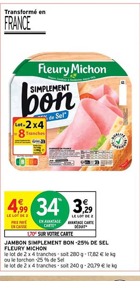 jambon simplement bon -25% de sel fleury michon