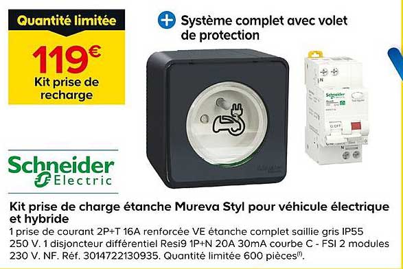 kit prise de charge étanche mureva styl pour véhicule électrique et hybride