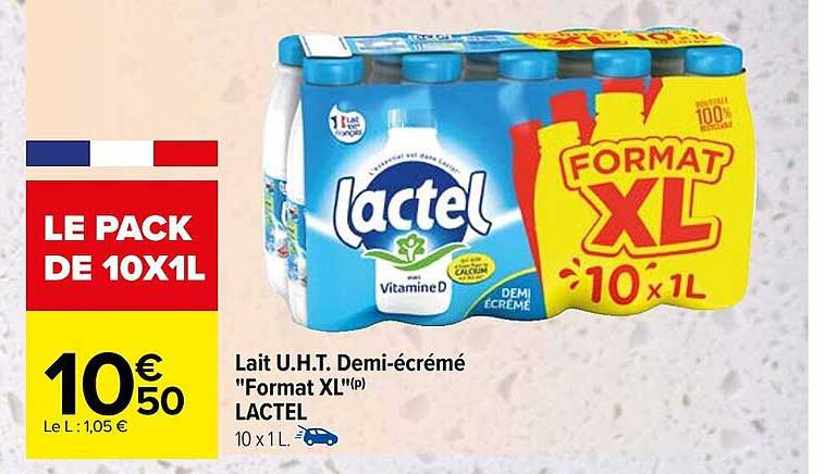 lait u.h.t. demi-écrémé "format xl" lactel