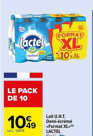 lait u.h.t. demi-écrémé «format xl» lactel