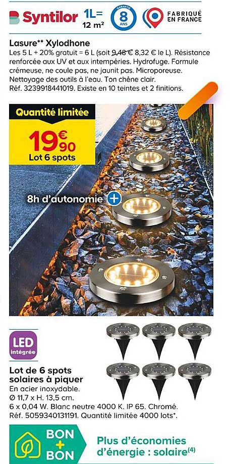 lasure xylodhone lot de 6 spots solaires à piquer
