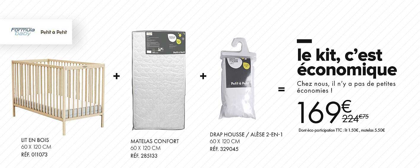 lit en bois + matelas confort + drap housse/alèse 2-en-1