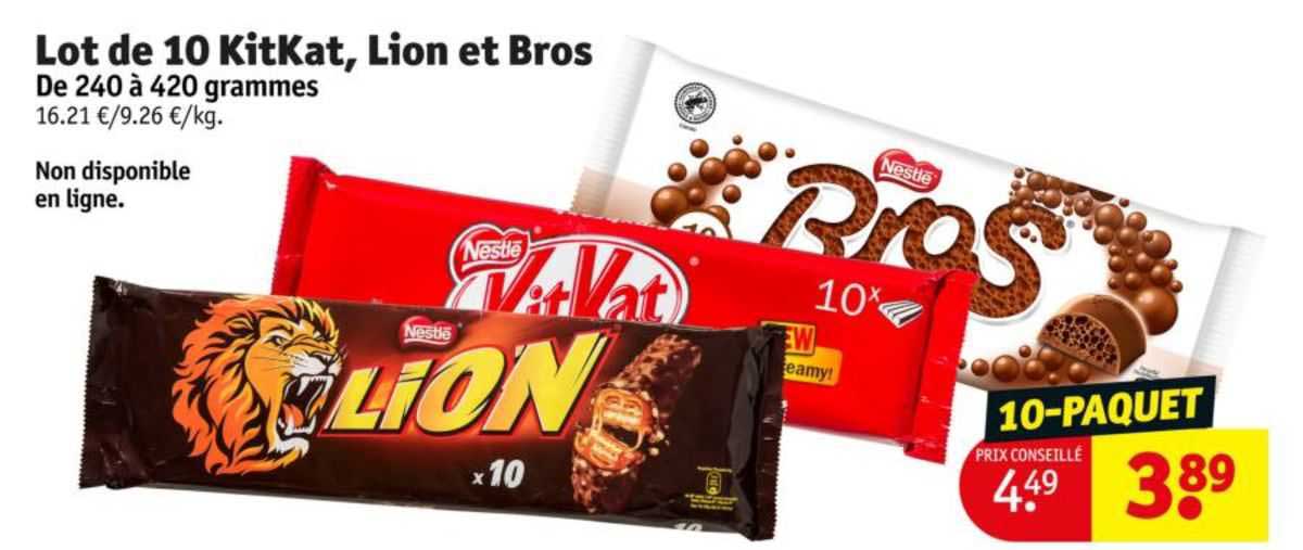lot de 10 kit kat, lion et bros