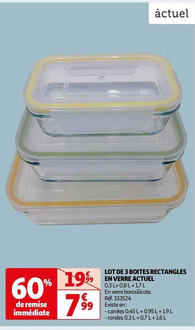 lot de 3 boites rectangles en verre actuel