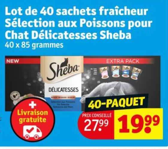 lot de 40 sachets fraîcheur sélection aux poissons pour chat délicatesses sheba 40 x 85 grammes