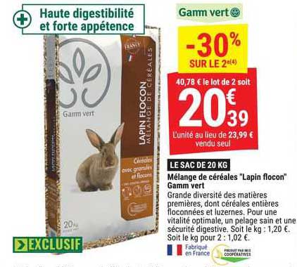 mélange de céréales "lapin flocon" gamm vert
