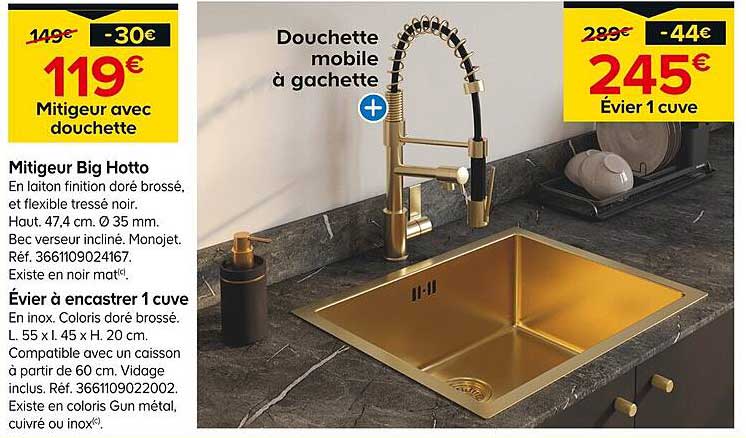 mitigeur big hotto évier à encastrer 1 cuve