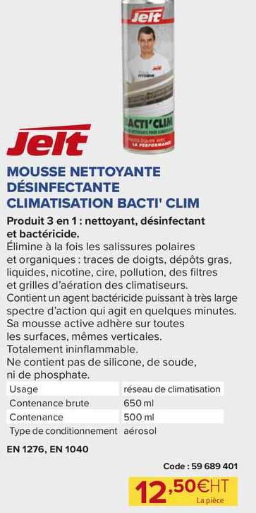 mousse nettoyante désinfectante climatisation bacti' clim jelt