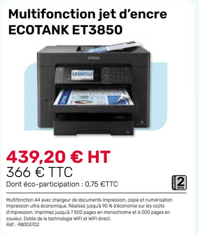 multifonction jet d'encre ecotank et3850