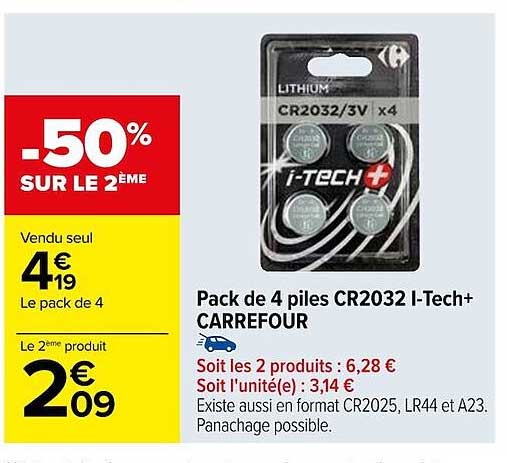 pack 4 piles cr2032 i-tech+ carrefour