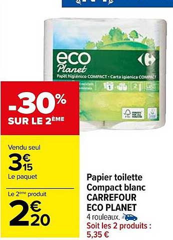 papier toilette compact blanc carrefour eco planet